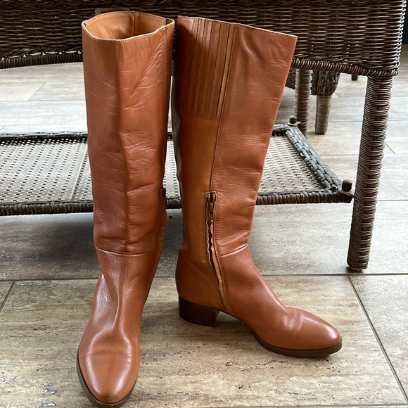 J. Crew Knee High Leather Block Heel Tall Boots Womens 9 Brown Leather F6135 - Picture 1 of 9